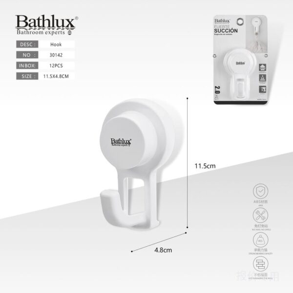 BATHLUX, Carlig Alb Pentru Prosoape, Montaj Cu Ventuze Cu Aspiratie Pe Perete 30142