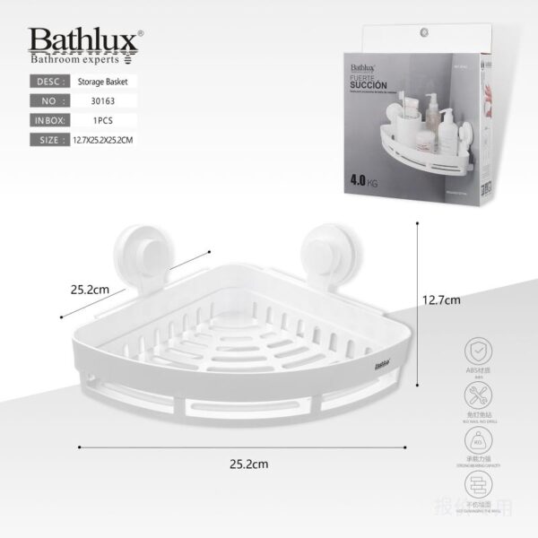 BATHLUX Etajera De Colț, Montaj Cu Ventuze Cu Aspiratie Pe Perete 30163