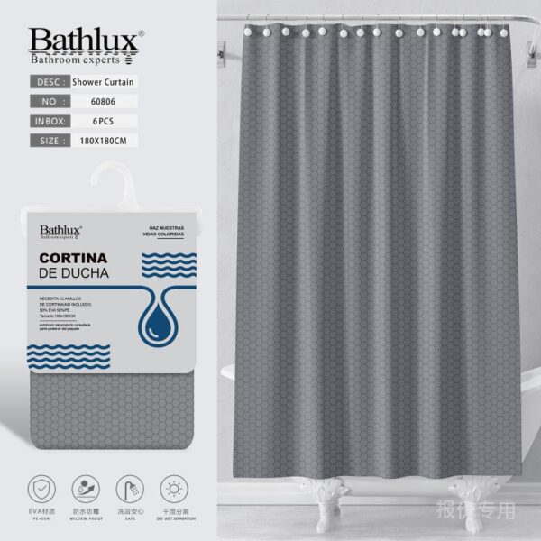 BATHLUX , Perdea De Dus EVA, Tip Fagure, gri 180x180 CM, 60806