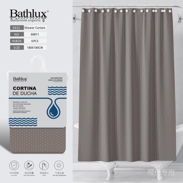 BATHLUX, Perdea De Dus EVA Tip Fagure, kaki 180x180 CM, 60811