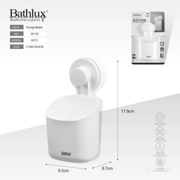 BATHLUX, Coș Mic De Depozitare Puternic,De Baie, Montaj Cu Ventuze Cu Aspiratie Pe Perete 30130