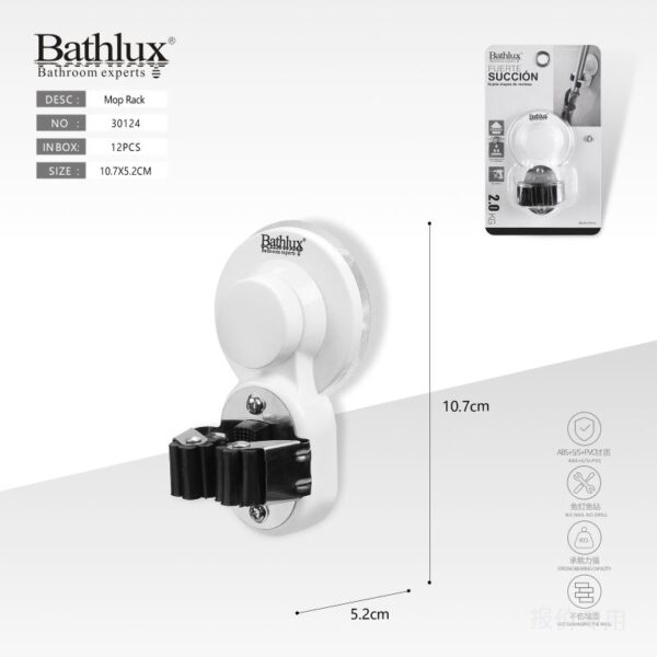 BATHLUX, Suport Puternic Pentru MOP Montat Cu Ventuze Cu Aspirație Pe Perete 30124